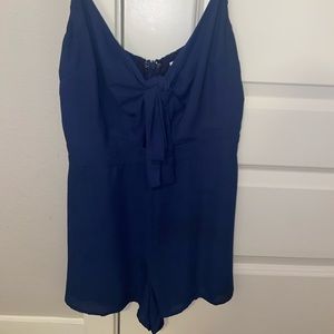 Navy Blue Tie-Front Romper
